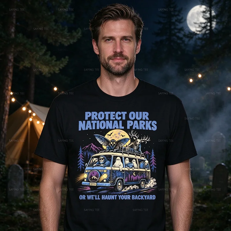 Protect Our National Parks Cryptid Mothman Bigfoot Ghost T Shirt Y2k Horror Weirdcore Wendigo Night Drive Halloween Costume Tees