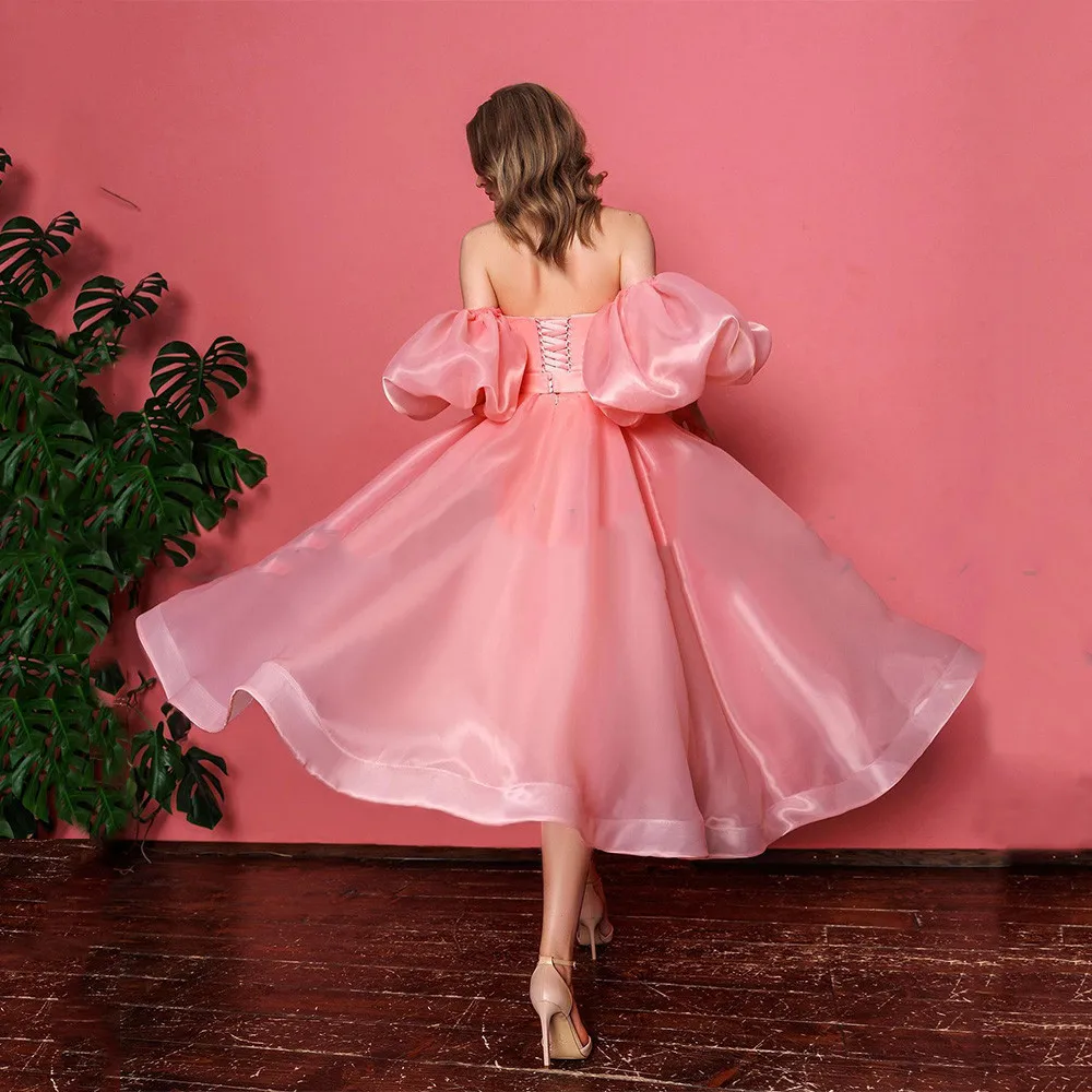 Pink Smooth Knee Length Cocktail Dress Graduation Party Prom Gown Fashion Sweetheart Mini Short Sleeves Homecoming robe soirée