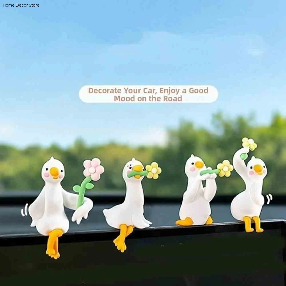 Cartoon Animal Mini Duck Ornament Computer Display Mini Car Center Console Ornament Statue Figurine Computer Monitor Decoration
