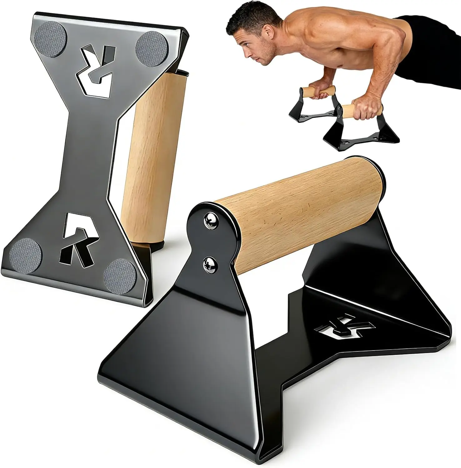 

Ergonomic Beech Wood Push Up Bars, Heavy Duty Steel Calisthenics Equipment for Home Gym, Anti-Slip Stands No Wrist Pain