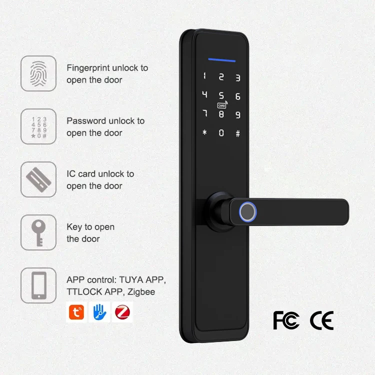 Apartment Hotel System Electric Fingerprint Password Card Keyless Smart App Wifi Tuya Door Lock