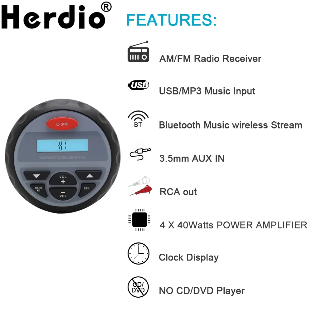 

Морской водонепроницаемый Bluetooth стерео радиоприемник для мотоцикла лодки аудио USB MP3 звуковая система ATV FM AM приемник для RZR ATV UTV RV DC 12V