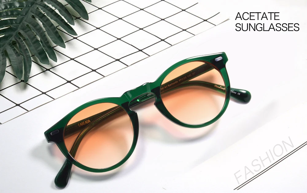Trending Gregory Peck OV5186 Kreis Transparenter Achat Grüner Rahmen Polarisierte UV400 Sonnenbrille Retro Runde Sundown Fade Brillen – Detail 4