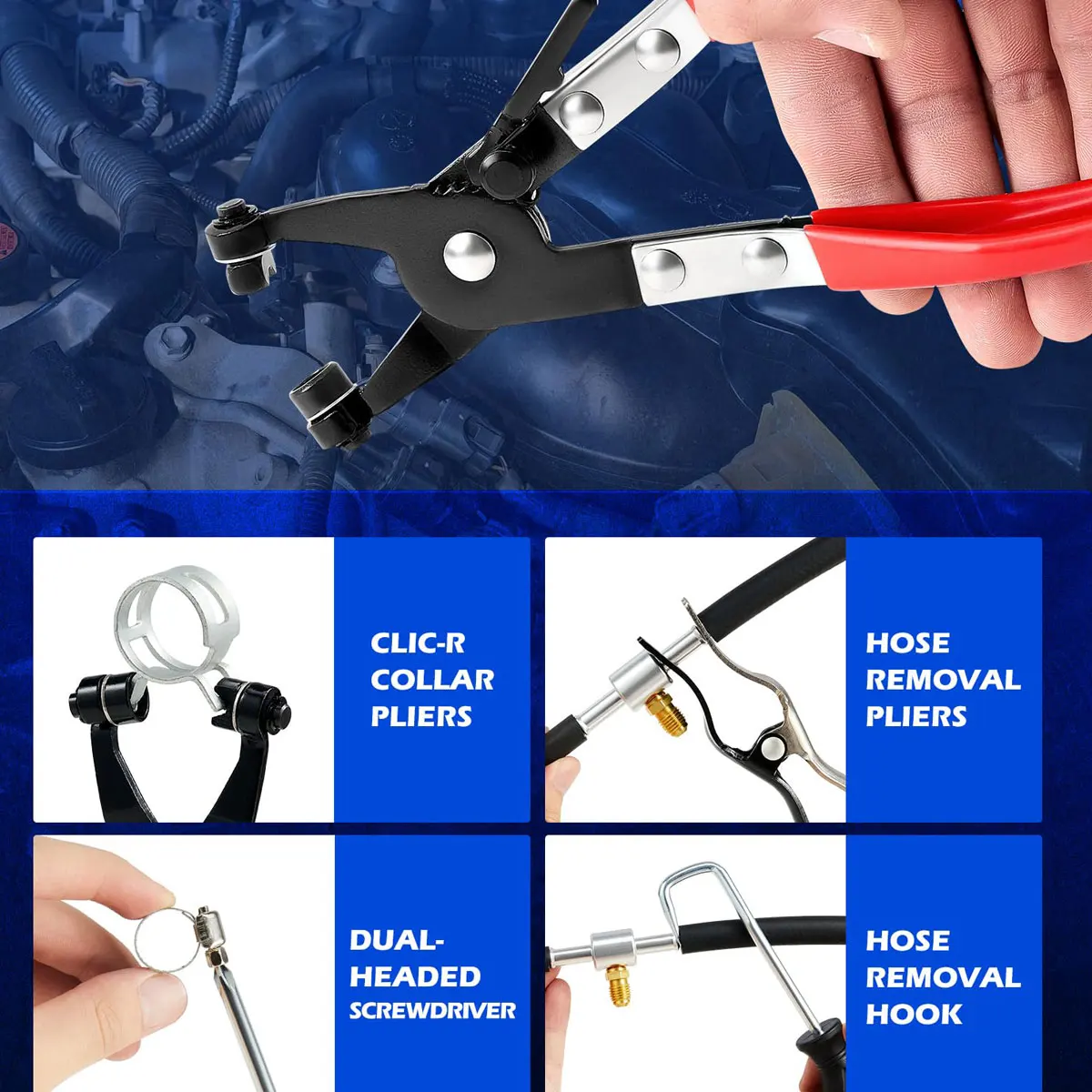 Alicates de abrazadera de manguera, herramientas de desmontaje de automóviles para taller automotriz, accesorios de herramientas, Kit mecánico automático, desmontaje de garaje