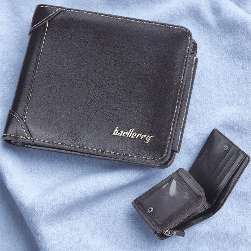 Moda masculina carteira de couro genuíno RFID bloqueando fino bifold ID janela titular do cartão viagem uso diário