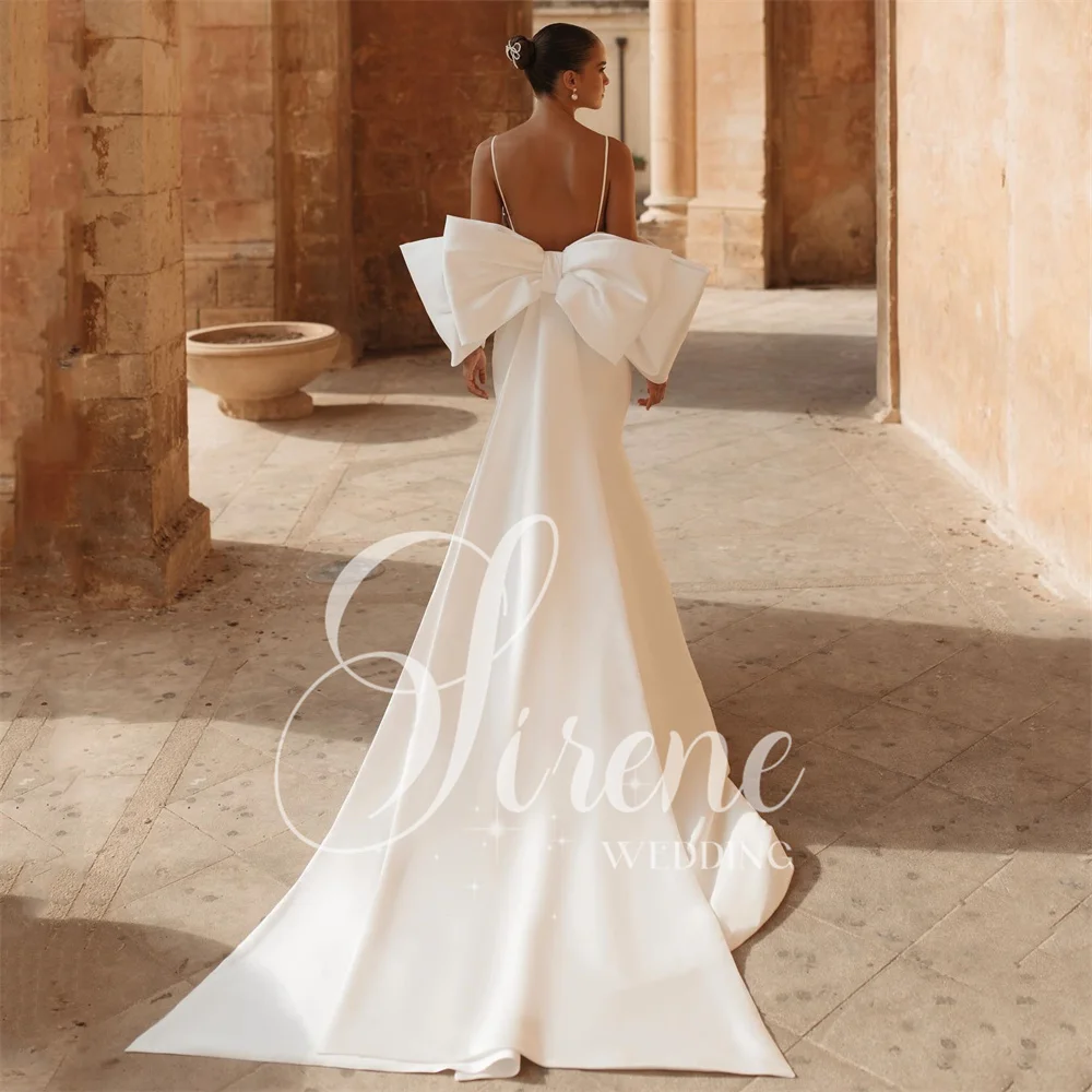 Sirene moderne zeemeermin trouwjurk lieverd uit de schouder spaghettibandjes boog bruidjurk vestidos de noiva aangepast