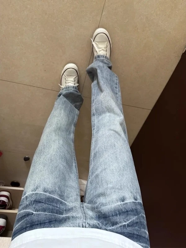 

Light Blue Elastic Denim Jeans Men's Autumn Winter Youth Straight Leg Slimming Micro Flared Pants CleanFit Sle Wear Resistant