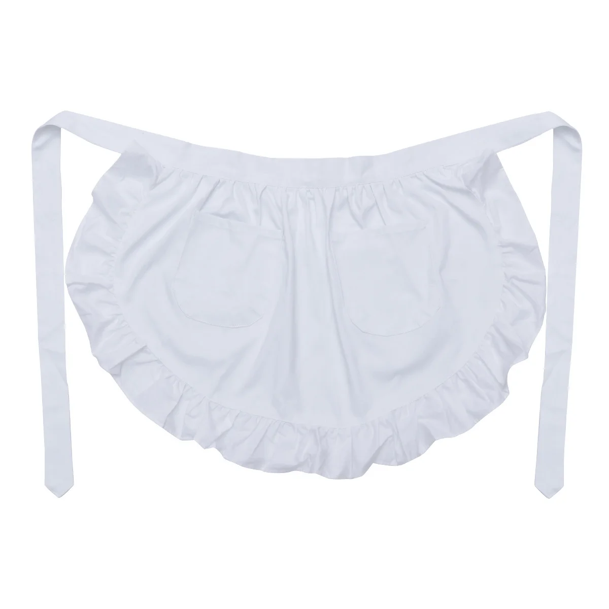

Pure White Half Apron For Women Cotton European Style Domestic Maid Waist Tie Flounce Kitchen Baking Cafe Restaurant Use Apron