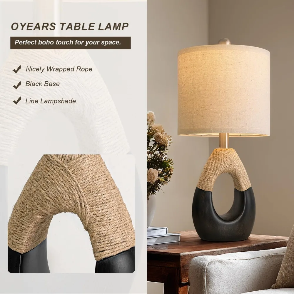 19" Table Lamps Set of 2, Bedside Lamps for Bedroom, Boho Lamps for Living Room, Rustic Lamps for Office, Vintage Design Nightstand Lighting (Bulb Not Included, Black) view 3