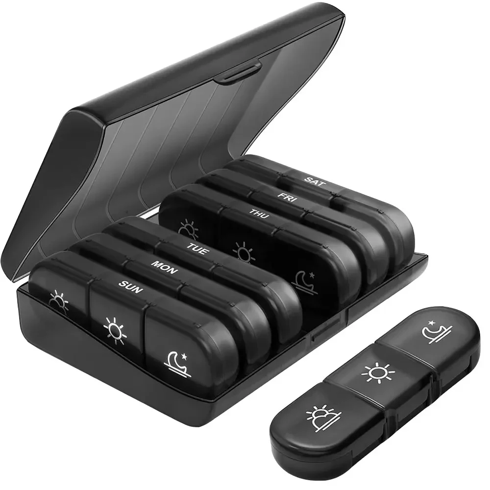 Pill Box With Large Compartments 7 Days Organizer 21 Grids 3 Times One Day Portable Travel Pill Case For Vitamins Medicine