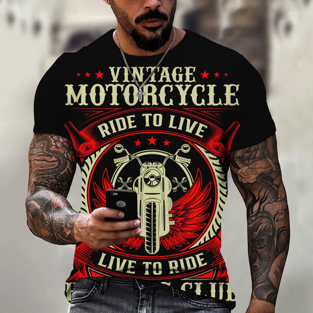 Vintage Men's T Shirt 3d Retro Motorcycle Oversized Tshirt For Men Clothing Biker Racing T-shirts Motor Tees Tops Summer Apparel