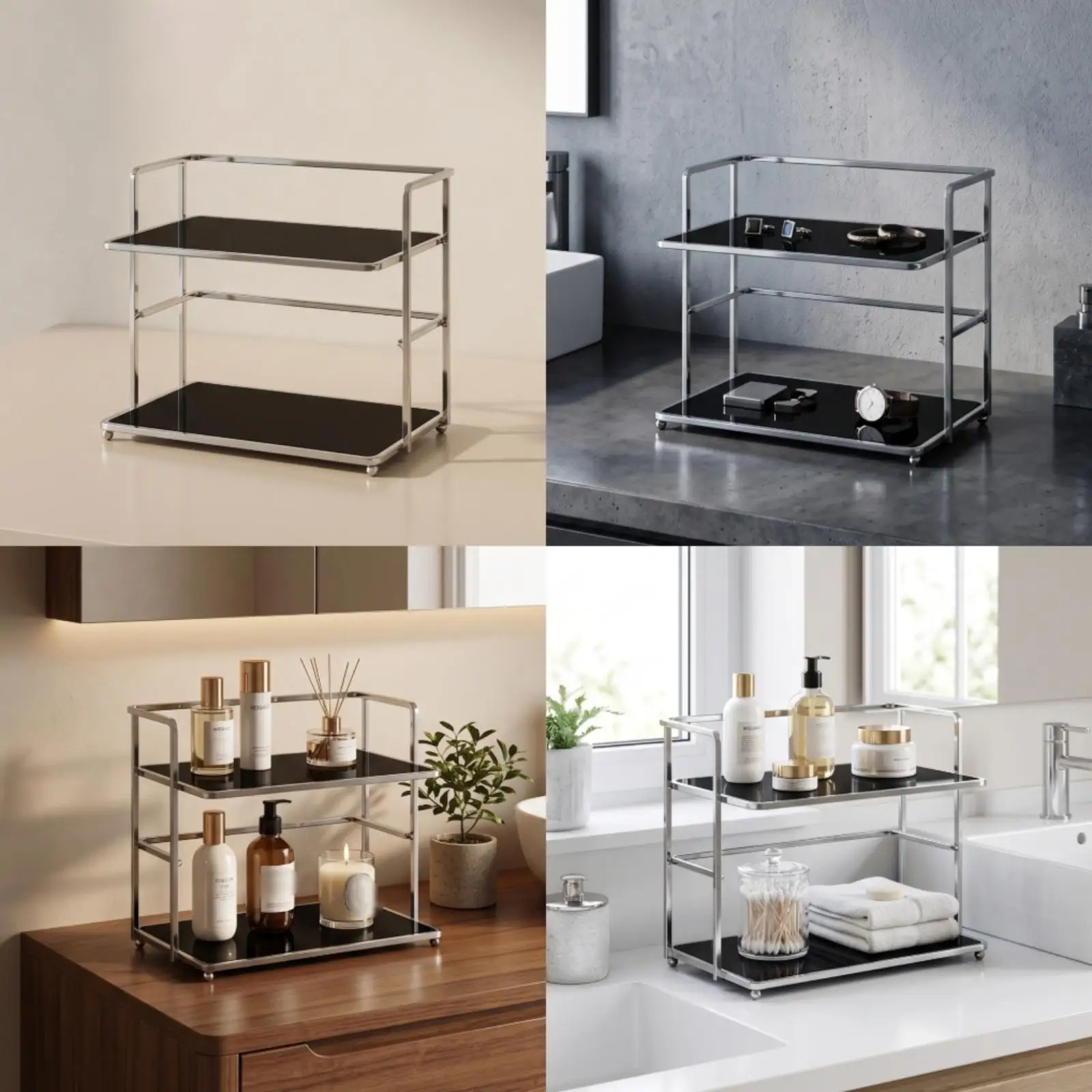 Rolling Storage Rack for Bathroom Counter Desk Accessory Holder Slim Open Frame Design
