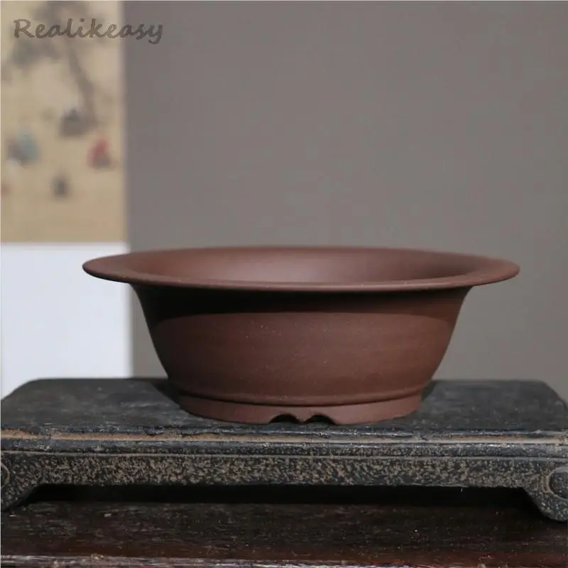 Purple Sand Flower Pot Ceramic Round Bonsai Pot Desktop Potted Antique Japanese Handmade Flower Pot Home Decorative Flower Pot