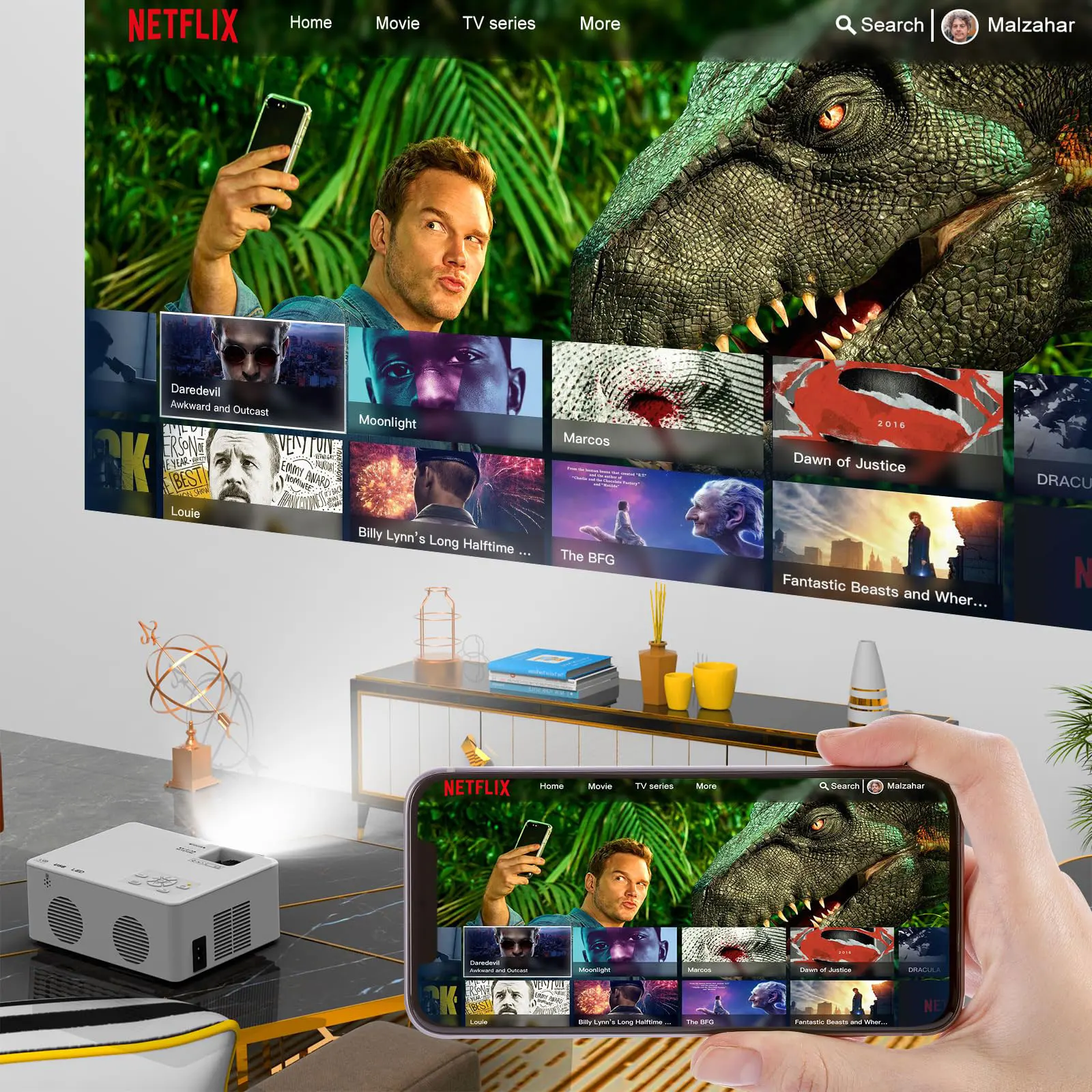 Mini 5G WiFi Projector With Bluetooth 5.1 Portable 1080P 4K HD Movie Projector Compatible With HDMI/USB/Phone Outdoor Projector