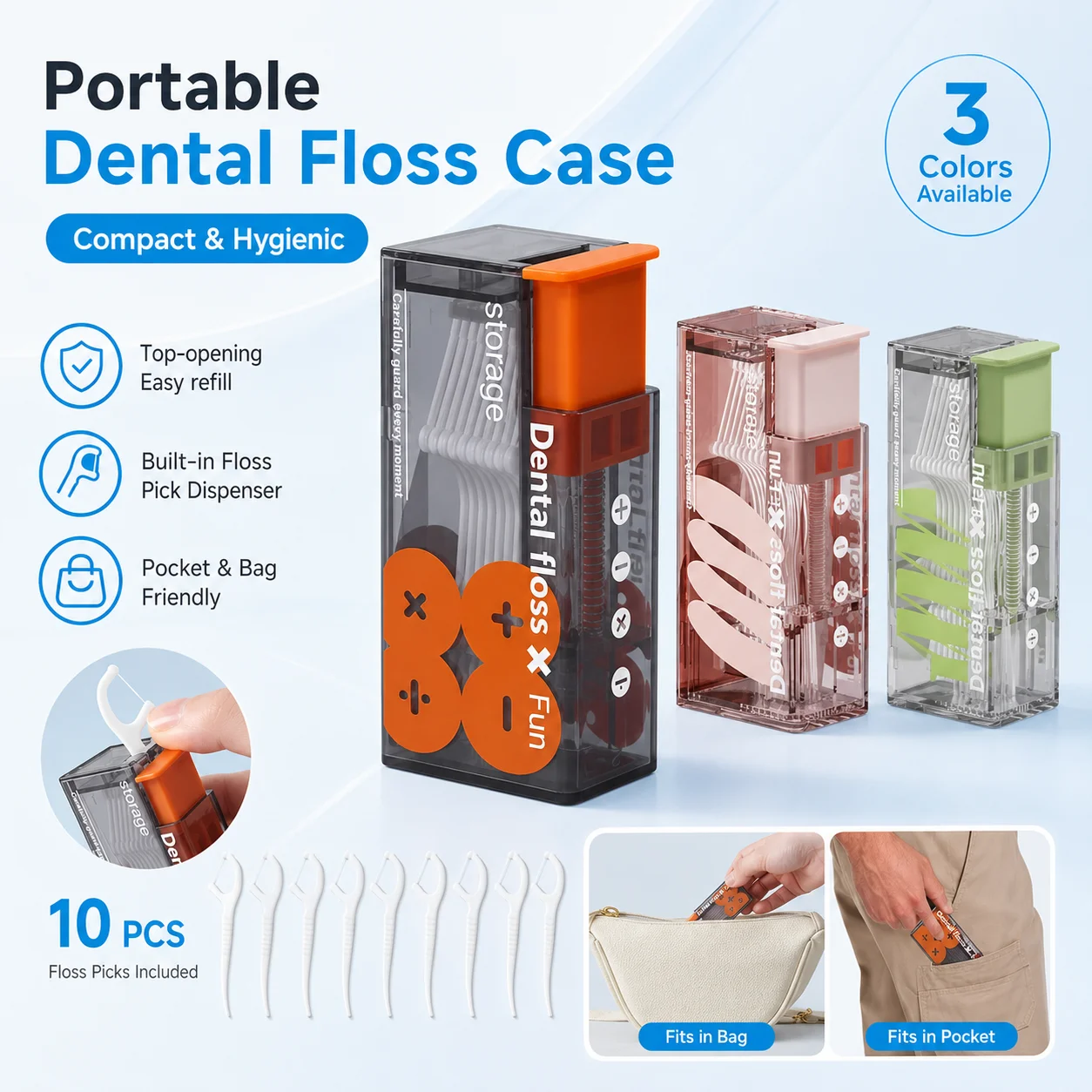 1PC Pocket Dental Floss Dispenser Case Refillable Tooth Floss Holder Dustproof Oral Care Box For Travel Bathroom Office Daily