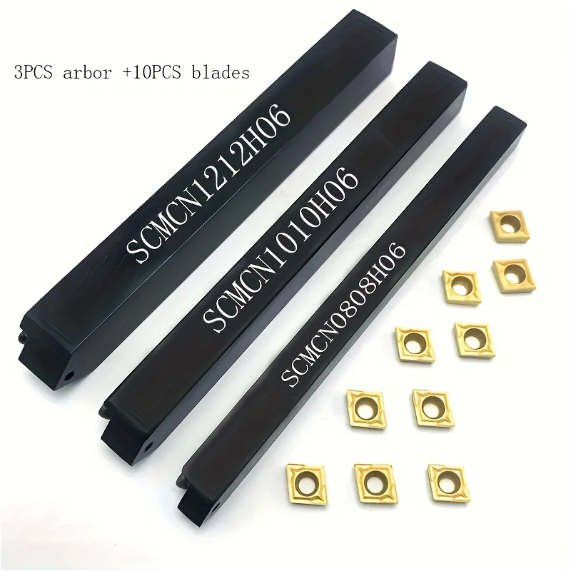SCMCN0808H06/1010H06/1212H06 Tool Holders + 10pcs CCMT060204 Inserts - 50° CNC Turning Set with Gold Coating
