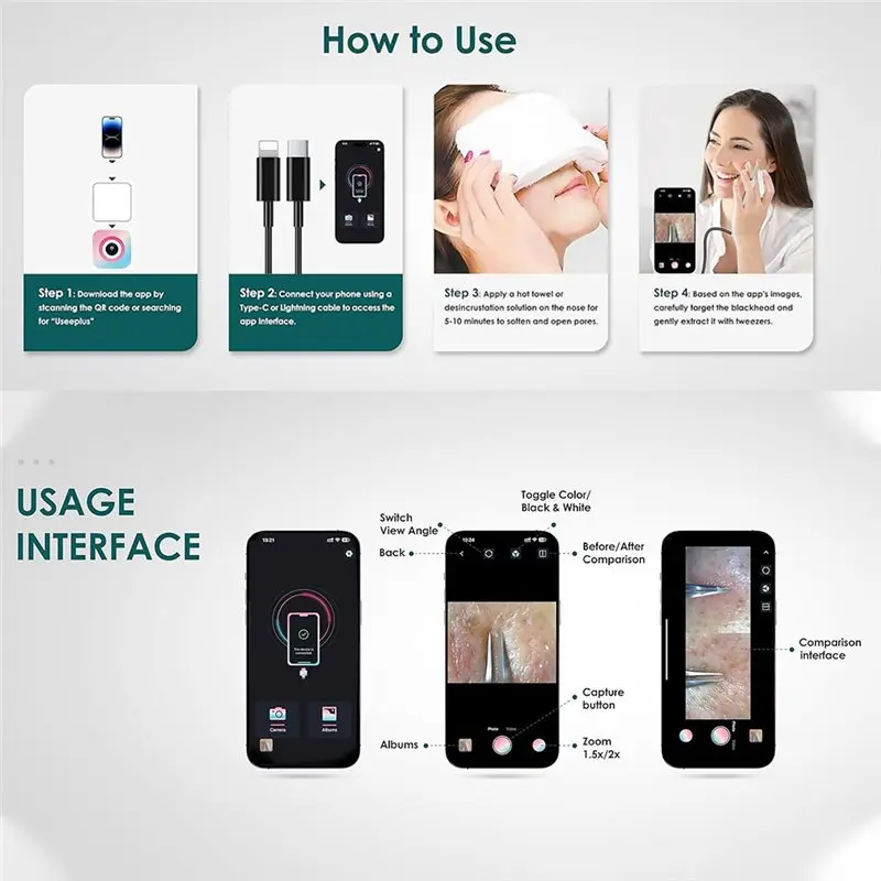 Ad-profissional para ferramenta facial removedor de cabeça preta câmera hd, ampliação 30 vezes 1080p espinha popper