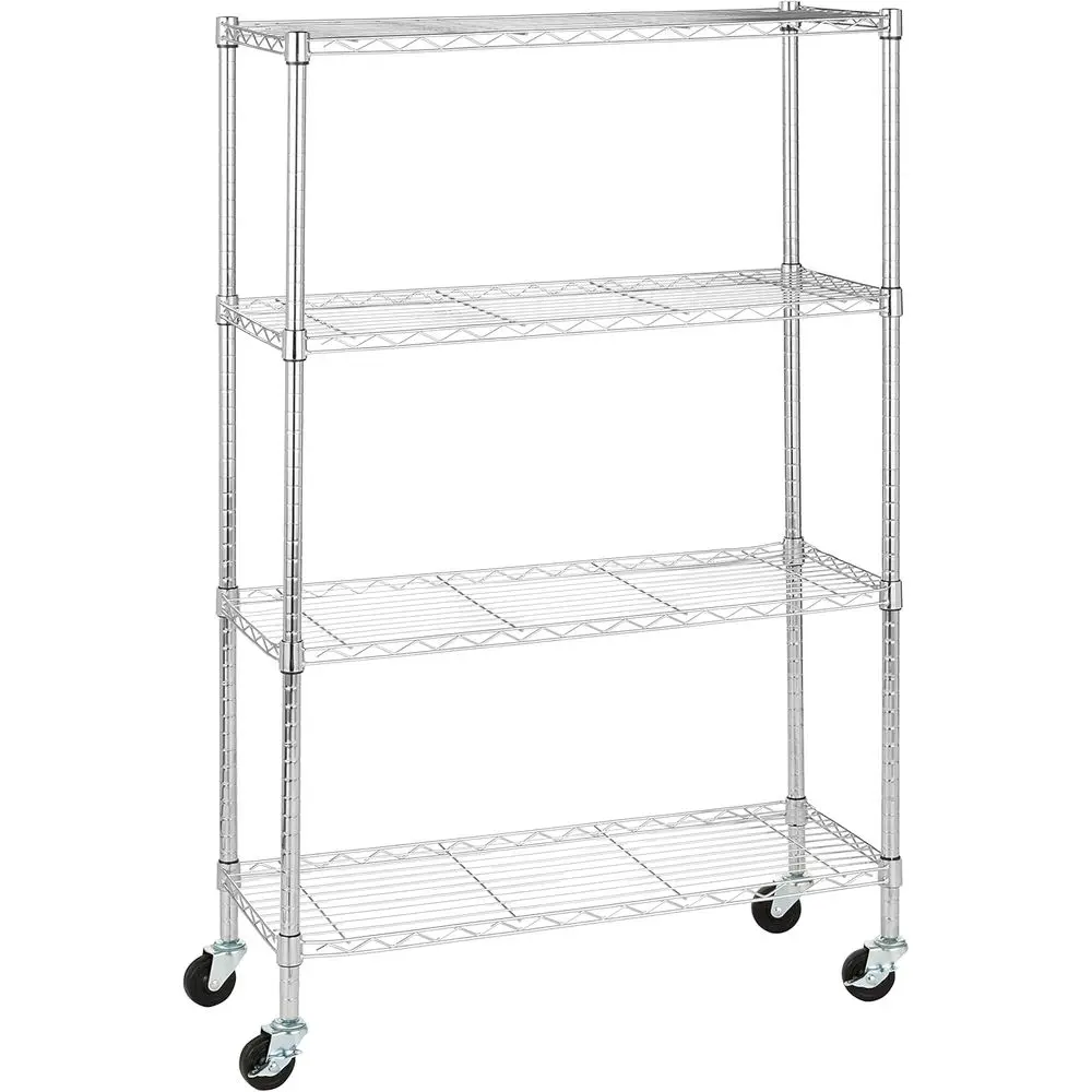 

Adjustable Heavy-Duty Storage Shelving Unit with Wheels, Easy Assembly, 36 x 14 x 57.8, Chrome