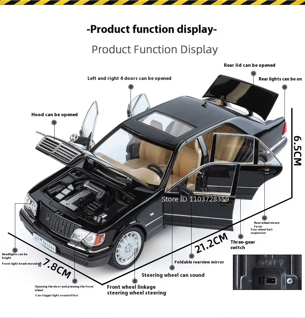 1:24 santana w140 320sel modelo de carros de brinquedo liga diecast modelos de veículos em miniatura som luz portas abertas puxar para trás para crianças presentes