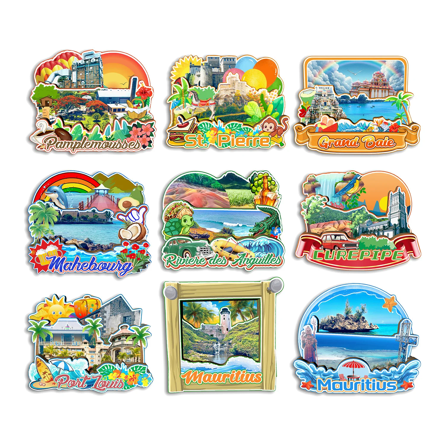 

Port Louis Curepipe Mahebourg Grand Baie St. Pierre Pamplemousses Mauritius Fridge Magnet Travel Souvenir Gift