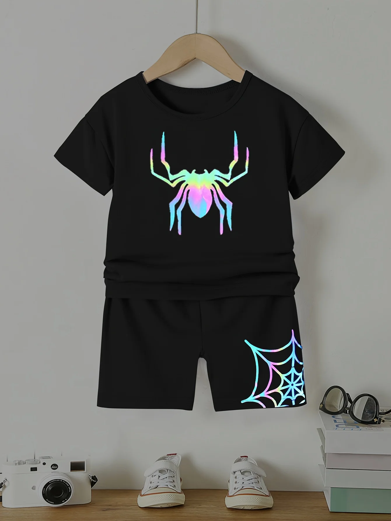 Summer Baby Boy Clothes Set Kid Girls Cartoon Colorful Spider Printed T-Shirts And Shorts 2pcs Suit Children Top Bottom Outfits