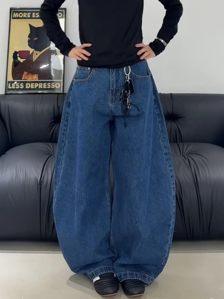 

Large Size American Casual Retro Knife Denim Jeans Women's Vintage Washed Design Sensation Lazy Wide Leg Pants