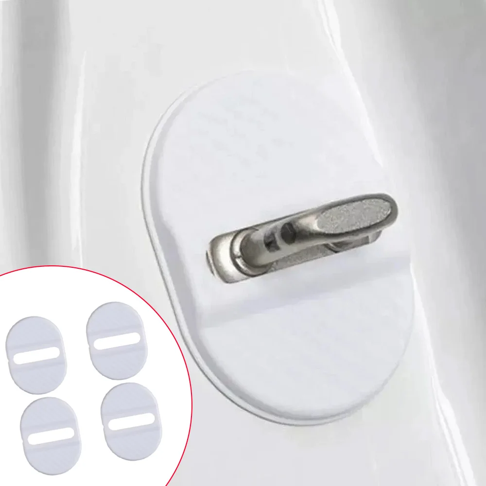 

4pcs Silicone Car Door Lock Protective Cover Car Interior Accessory 8x6CM Carbon Fiber Black/White