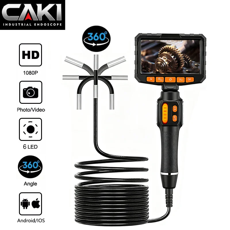 360 Articulating Borescope 1080P 6.0mm 4.3inch LCD Monitor Industrial Inspection Camera With 2 Way Articulation For Automotive
