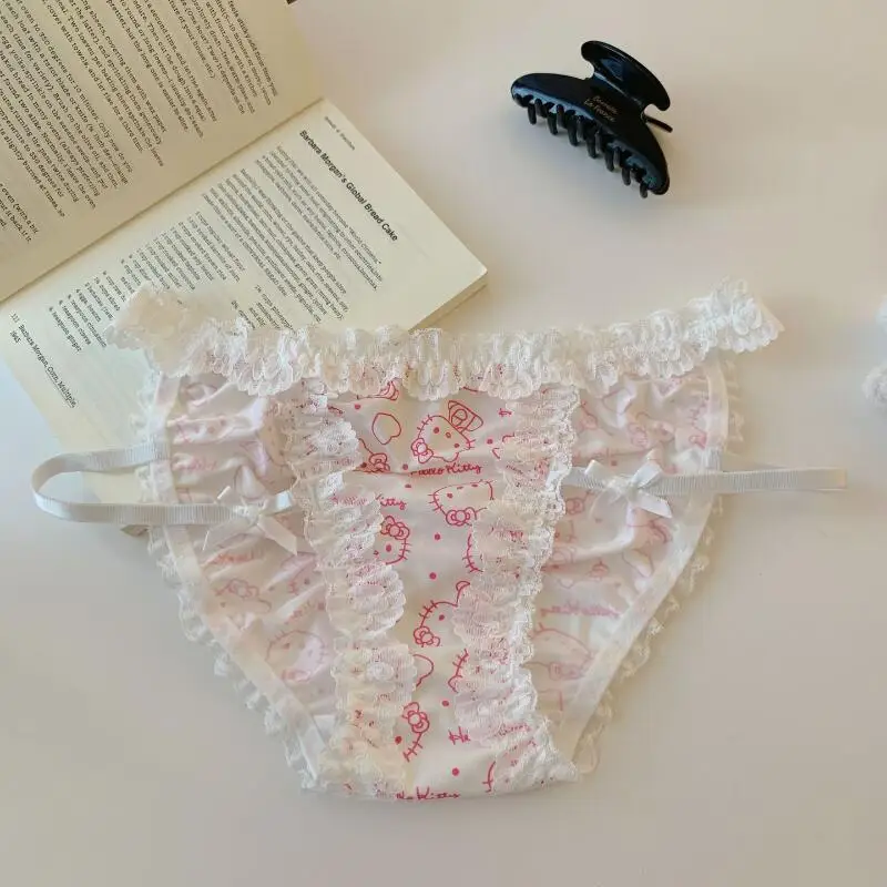 Quente anime olá kitty menina kawaii roupa interior sexy rendas dos desenhos animados estilo bonito doce estudante cintura baixa hip levantamento briefs