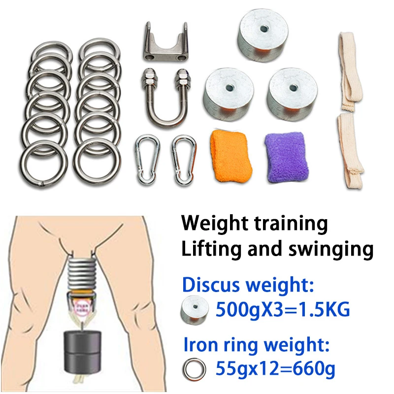 Pure physical weight penis extender enlargement Ball stretcher Lock Testis Cockring Steel pendant sex toys hang discus alargador