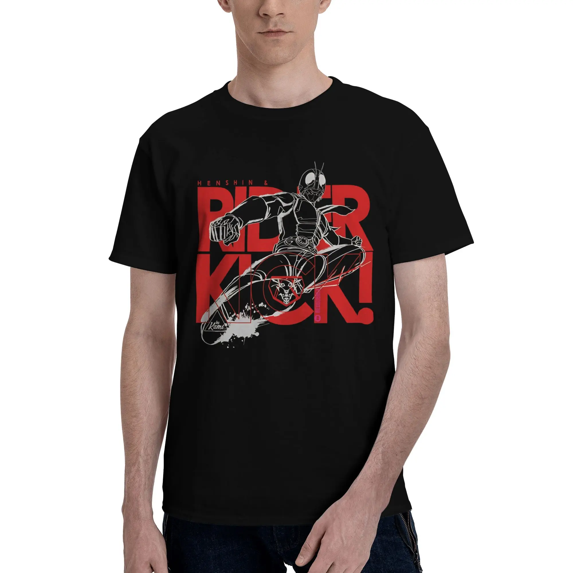 Hen Shin & Rider Kick!  Funny Graphic 100% Cotton T-Shirt Bandai Kamen Rider Tees Tops For Men