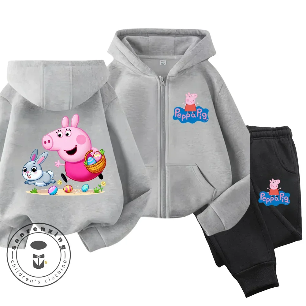 Peppa Pig Zipper Hoodie Set Kids Spring Sportswear Boys and Girls Goku Sweatshirt Boys Clothes Girls Set Hoodie Children