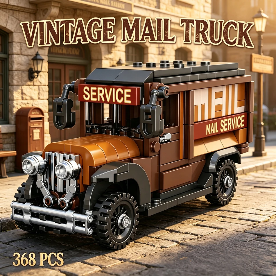 368 PCS City 1929 Vintage Mail Truck Model Building Blocks Retro Postal Service Van Vehicle Ornaments Assembly Bricks Toys Gifts