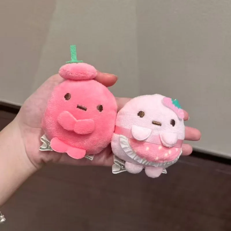 1/2PCS Pinzas para el pelo de felpa Kawaii de fresa Mochi, pasadores de pelo esponjosos de dibujos animados Sumikko Gurashi, para niñas adolescentes, para fijar flequillo y decorar el cabello a diario