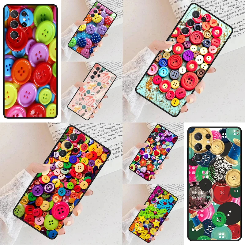 Sewing Scissors Buttons Phone Case For Samsung Galaxy S24 S23 S22 S21 Ultra S10 Note 10 Pro S20 Plus FE S9 S8 Cover