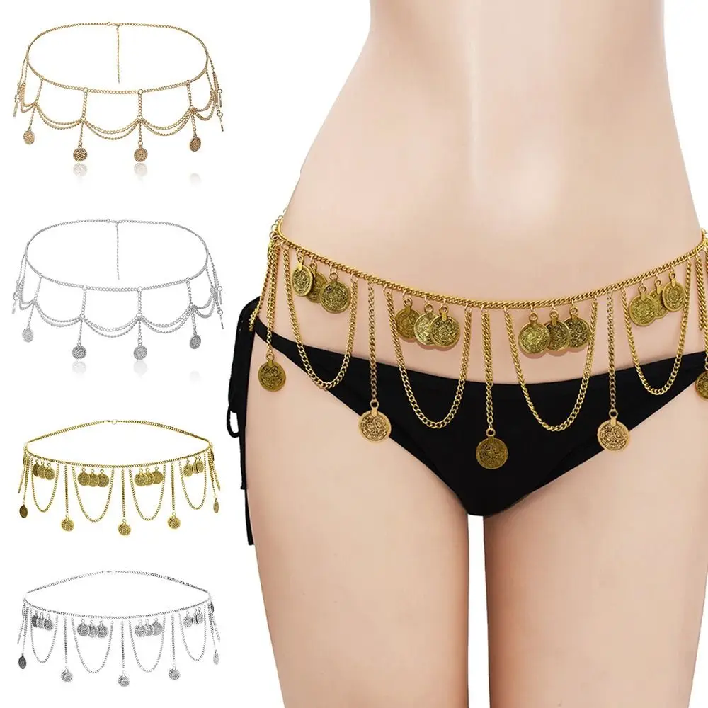 Vintage Gypsy Folk-custom Dangle Waist Belt Chain Tassel Harness Belly Dance Chains Women Body Jewelry Carved Coin Long Pendant