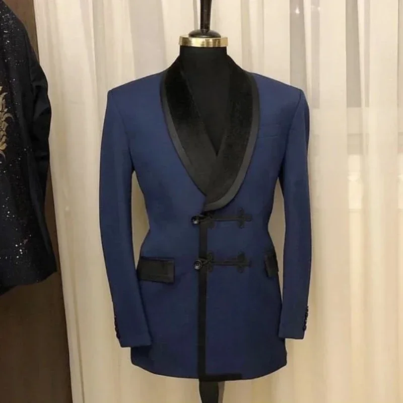 

Men's Double Breasted Suits For Wedding 2 Pieces Slim Fit Groom Tuxedo Shawl Lapel Blazer With Mandarin Buttons Custom Made 2025