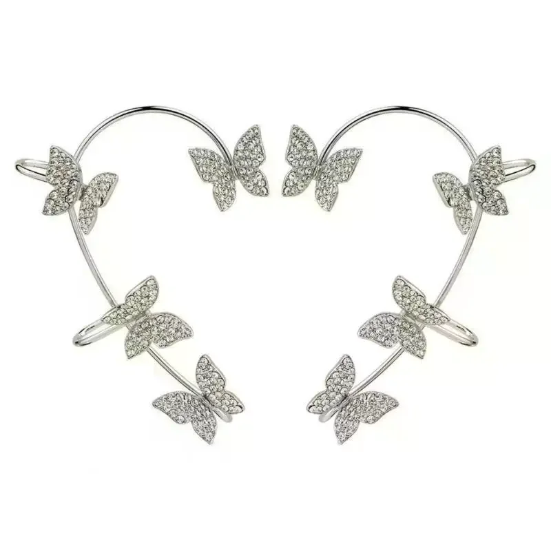 Women Butterfly Earrings Fashion Zircon Ear Hook Clip-on Cartilage Non-pierced Earrings
