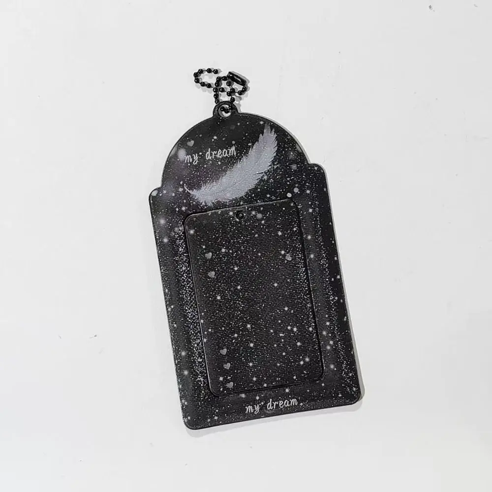 New Black 3-inch Photocard Holder Glitter Starry with Keyring Card Sleeve Feather Design Photocard Protector Kpop Idol Card