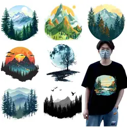 Natural landscape scenery Iron On Patches Heat Transfer T-Shirt Parches DIY Heat-Adhesive Clothing Patches Stickers