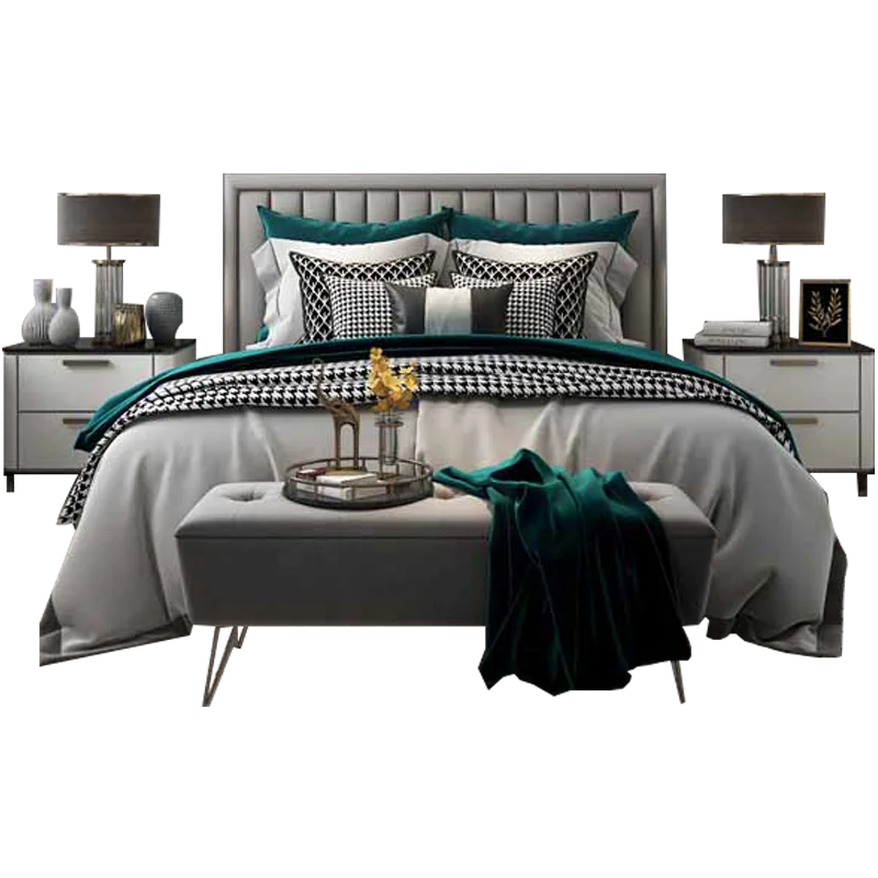 #@Up-holstered Beds Leather 1.8m Double king Size Hotel Single Bedroom Furniture Storage Luxury Bed