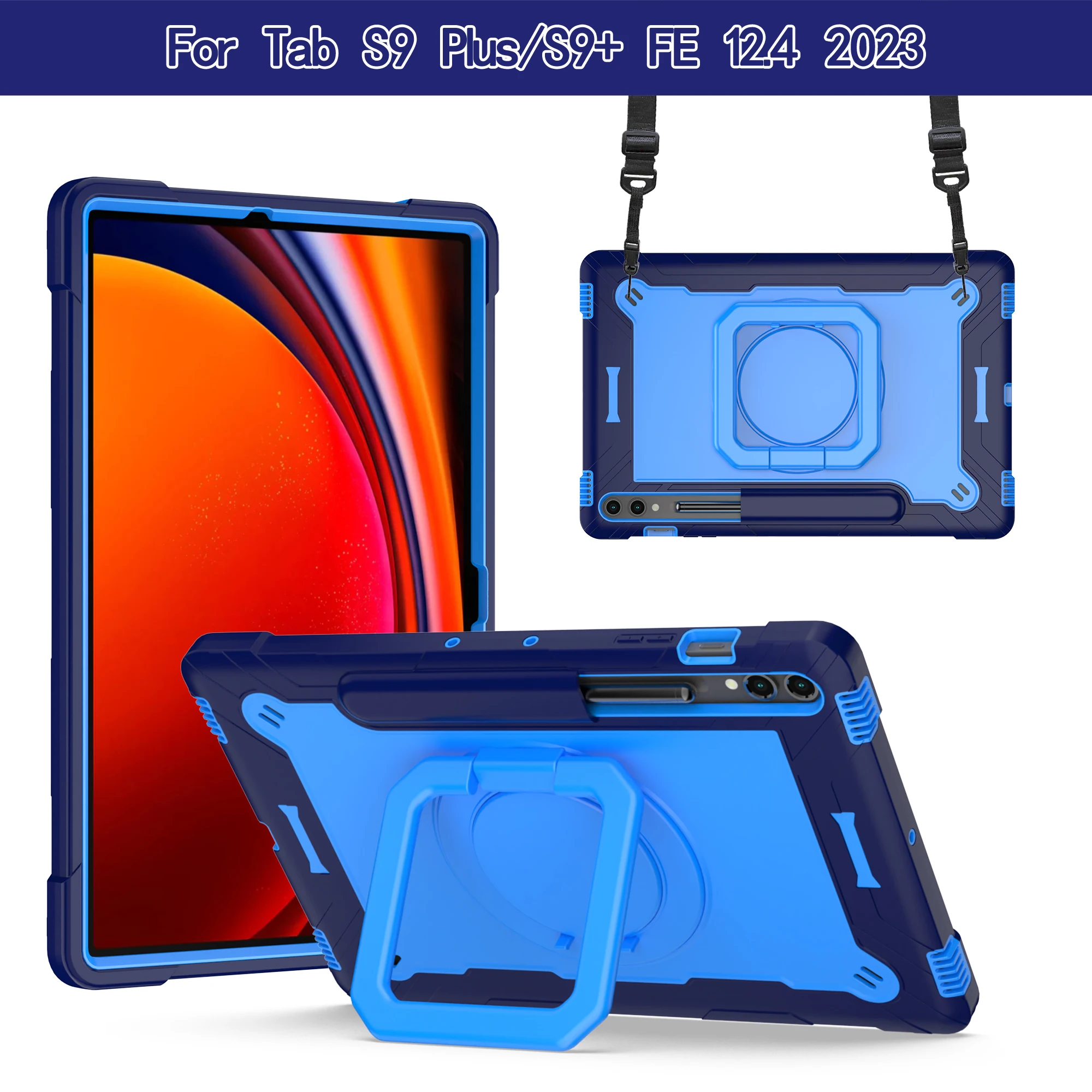 Imagem -04 - Shell à Prova de Choque para Samsung Tablet 360 Suporte Giratório Tablet Cover Tab s6 Lite s7 s8 s9 Plus s9 fe Galaxy a7 a8 a9 Plus