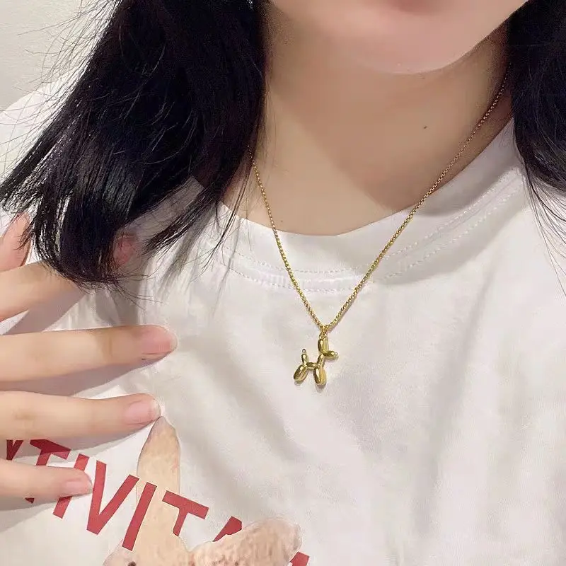 New Cute Gold Color Balloon Dog Pendant Necklace Men Women Creative Animal Fashion Clavicle Chain Necklace Jewelry Gift image 3