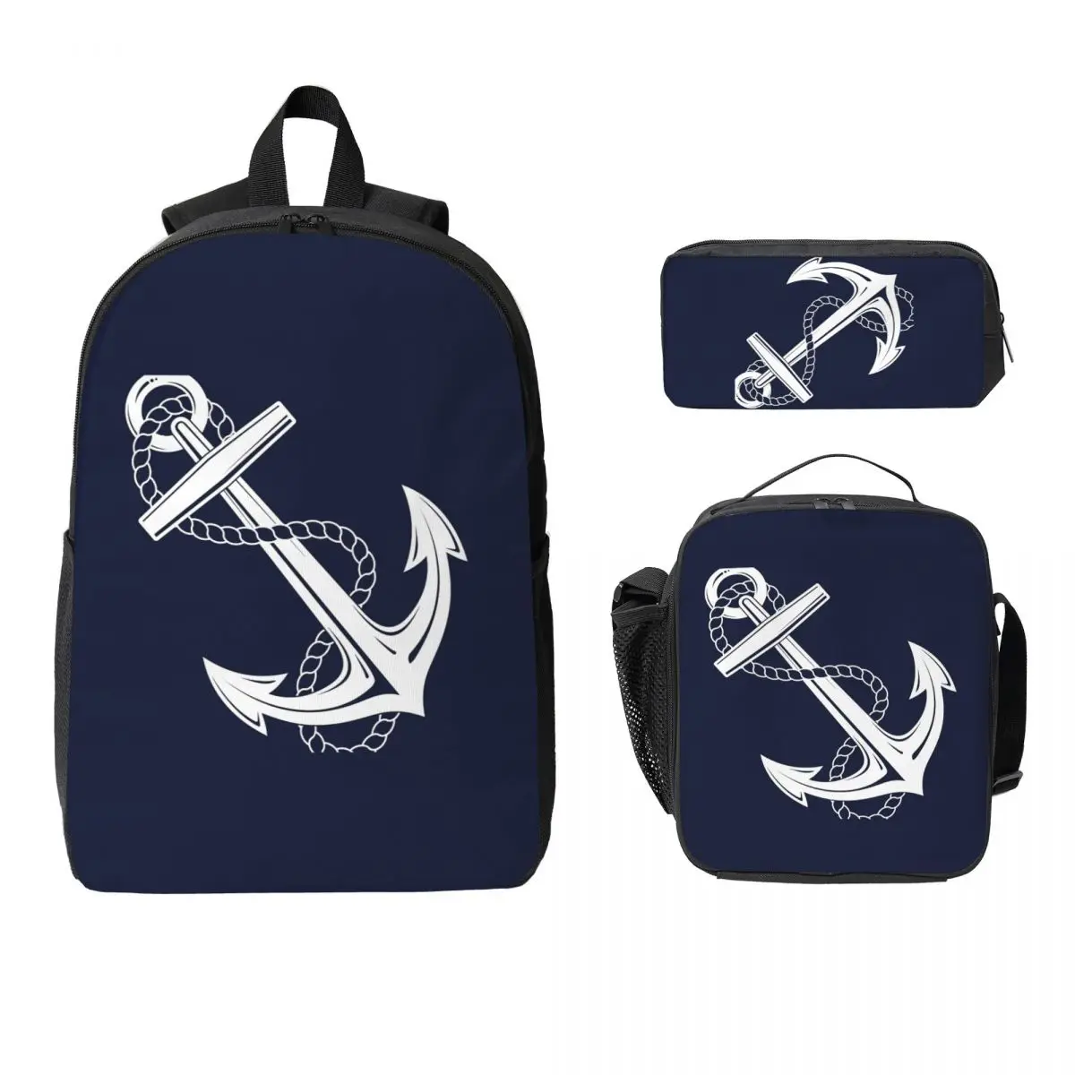 

Anchor Nautical White & Navy Backpack Student BookBag School Bag Computer Shoulder Bags 3ps Insulated Lunch Bag Pencil Case