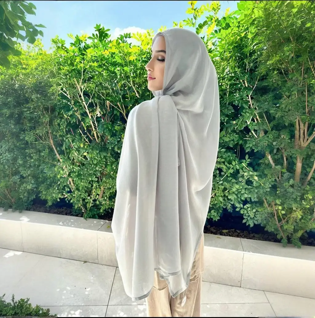 

Новый однотонный широкий мягкий подол с двойной строчкой, шаль из искусственного шелка, мусульманский хиджаб, женский платок, банданы, повязка на голову, платок, Turbante Mujer