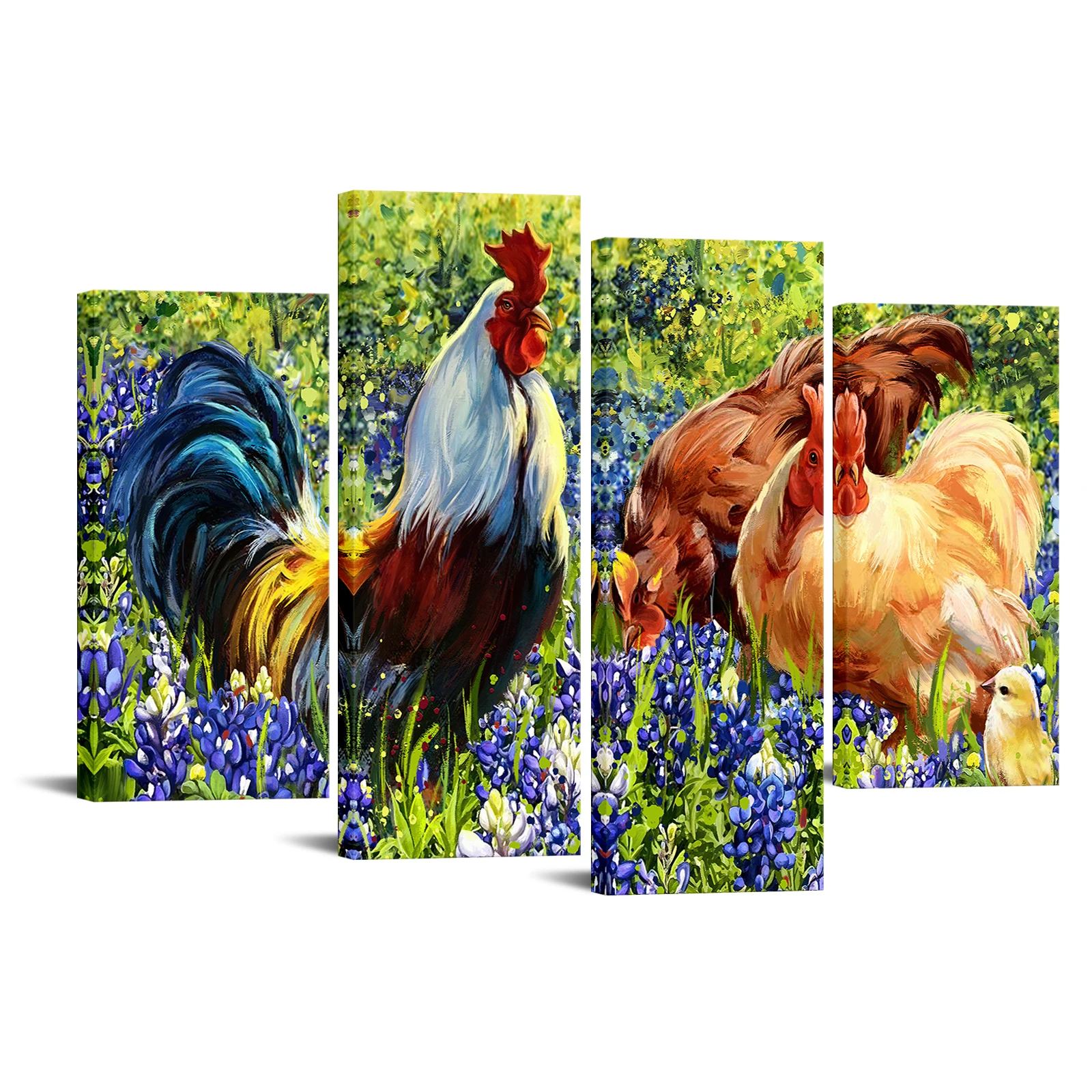 

4 Pieces Rooster and Hen Poster Wall Art Abstract Animals Print Canvas Art Modern Style Pictures Living Room Wall Decor