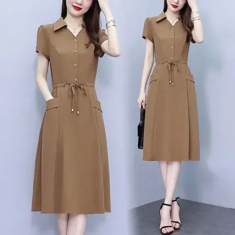 Vestido Feminino Hebe Estilo A-Line Emagrecedor, Disfarça Barriga, Sem Idade, Nova Chegada de Verão, Tecido Poliéster, Manga ...