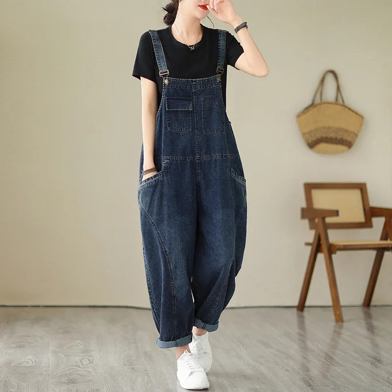 

2025 Loose Oversized Denim Overalls Women Vintage Streetwear Wide Leg Cargo Baggy Pants Suspenders Jeans Rompers Woman Jumpsuits