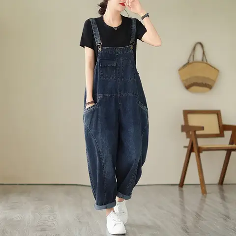 2025 Loose Oversized Denim Overalls Women Vintage Streetwear Wide Leg Cargo Baggy Pants Suspenders Jeans Rompers Woman Jumpsuits