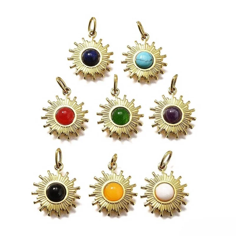 Jewelry Making Gemstones - Gold Plated Sunburst Natural Stone Pendant